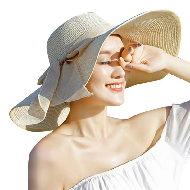 Foldable Beach Cap Summer Straw Sun Hat Large Wide Brim Visor Caps Cute Bowtie Floppy Hats Outdoor Sports hat 